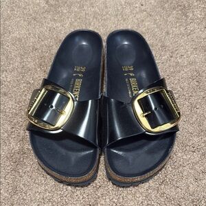 Birkenstock Black Sandals with Gold Buckle